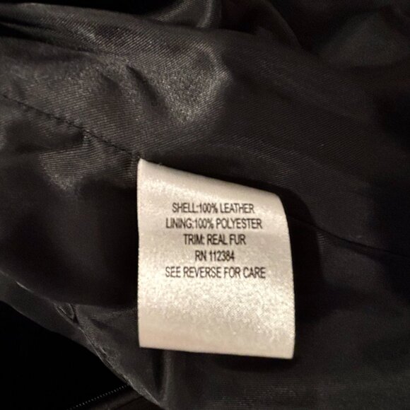 Calvin Klein Stylish Black Leather Jacket Short Coat Fur Collar Womens Small - Picture 13 of 14